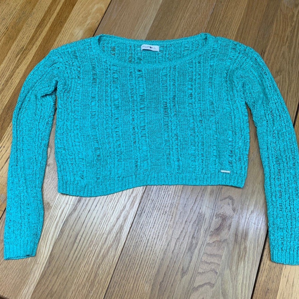 Gilly Hicks Sydney Green Turquoise Open Knit Cropped Sweater Womens Large L
